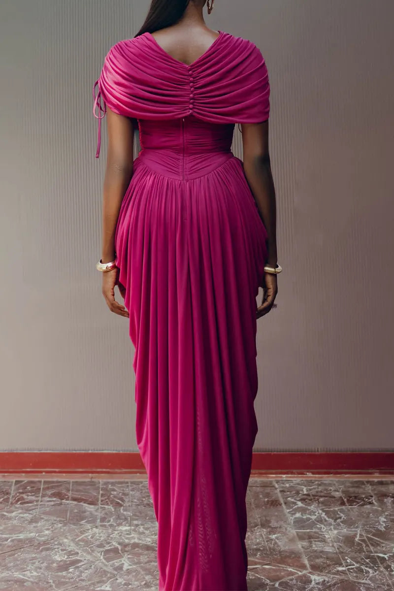 Women's Elegant Pleated Slim Fit Maxi Dress