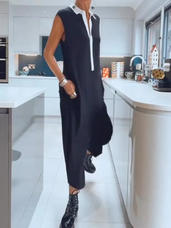Women's Black and White Jumpsuit Sleeveless Plus Size Jumpsuit
