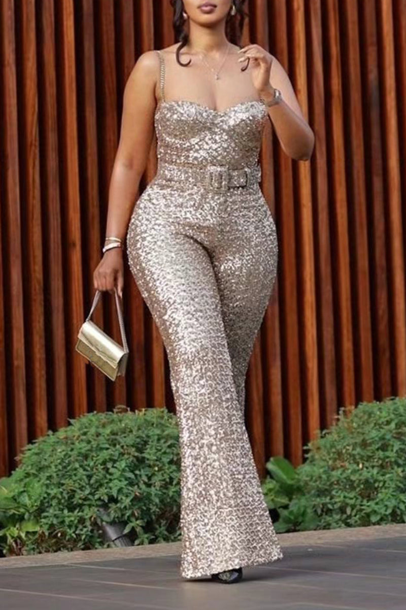 Women's Fashion Shiny Sequins Spaghetti Strap Jumpsuit