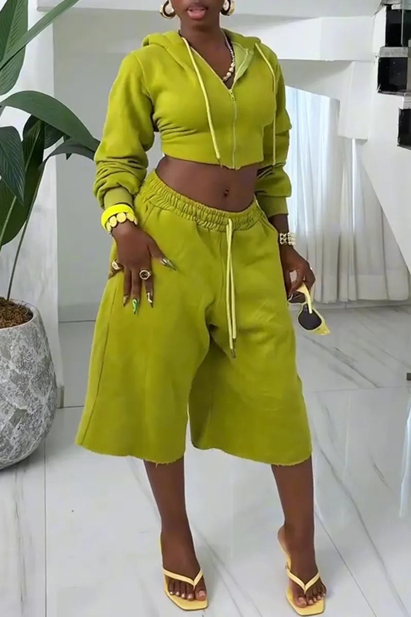 Women Hooded Short Jacket + Pants Casual Set