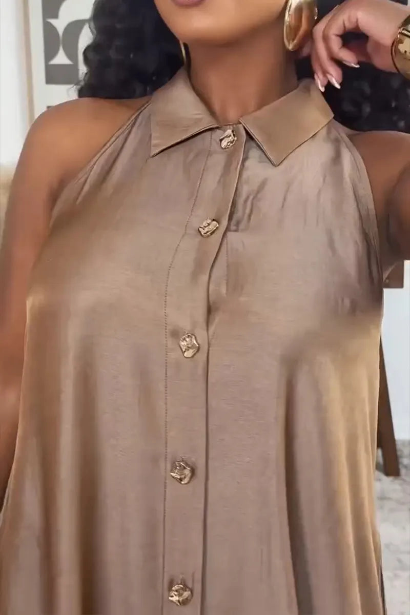 Women's Casual Single Breasted Flounce Hem Denim Dress
