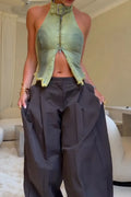 Women's Fashion Slim Denim Vest or Wide Leg Pants