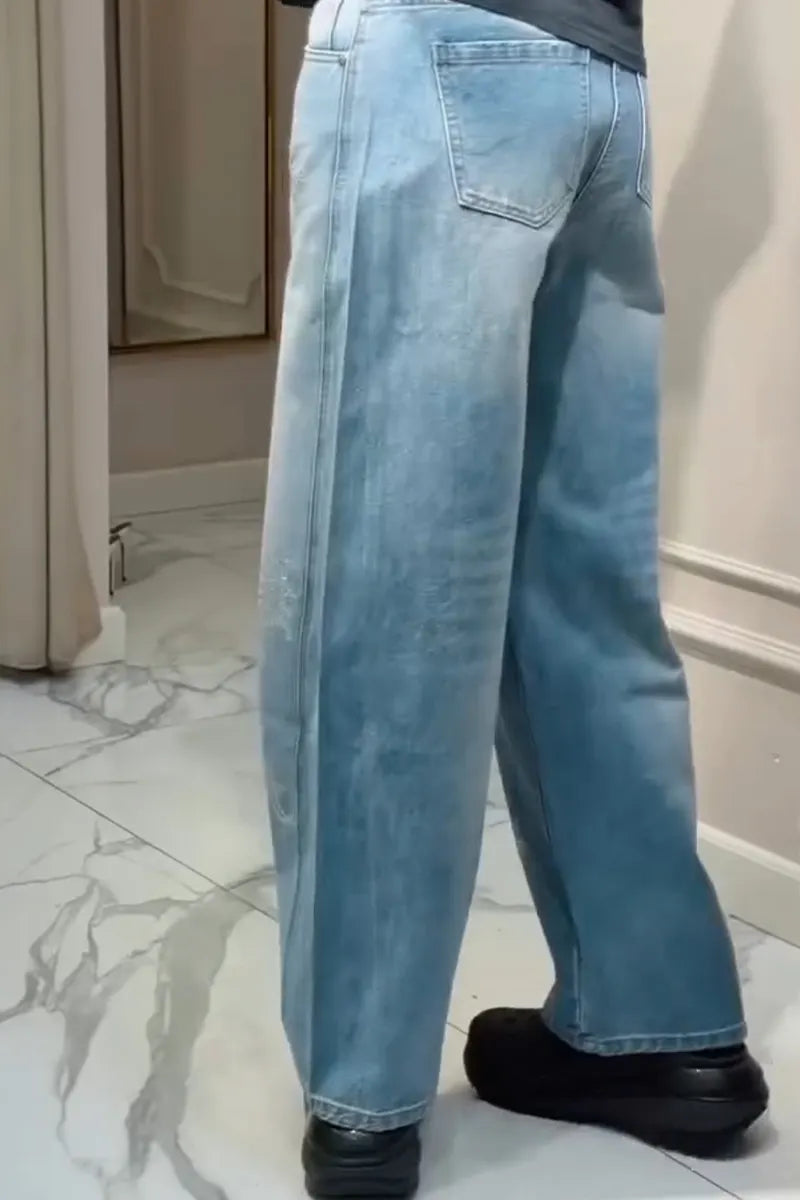 Women Washed and Rhinestone Casual Jeans