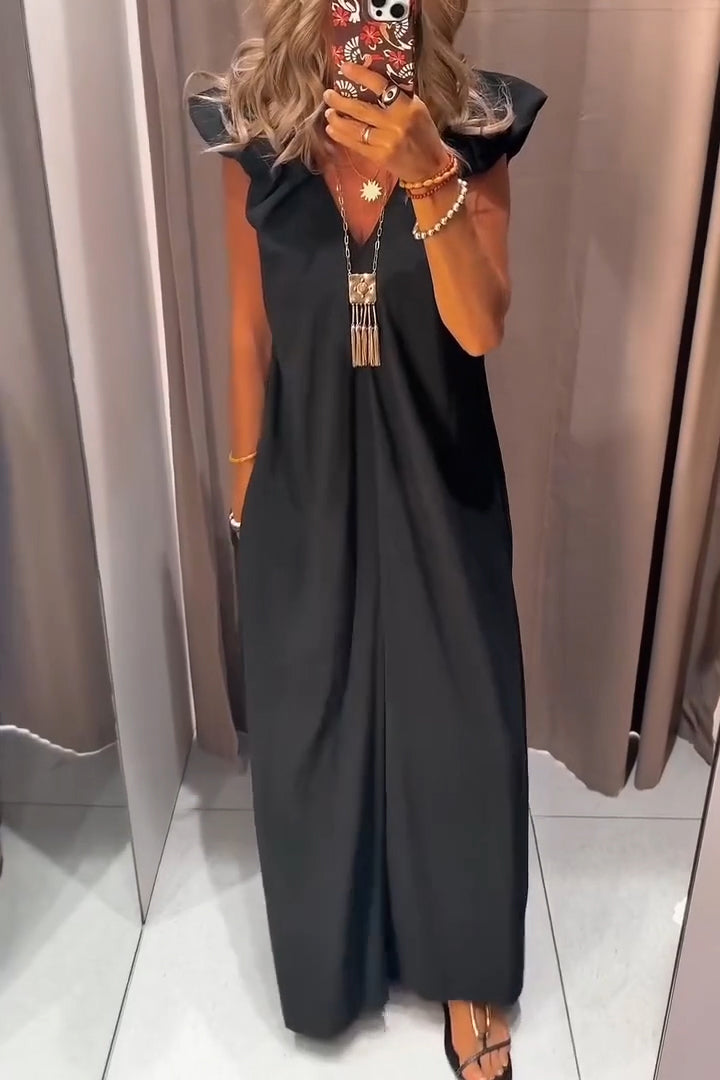 Women's Elegant Wide Shoulder V Neck Dress