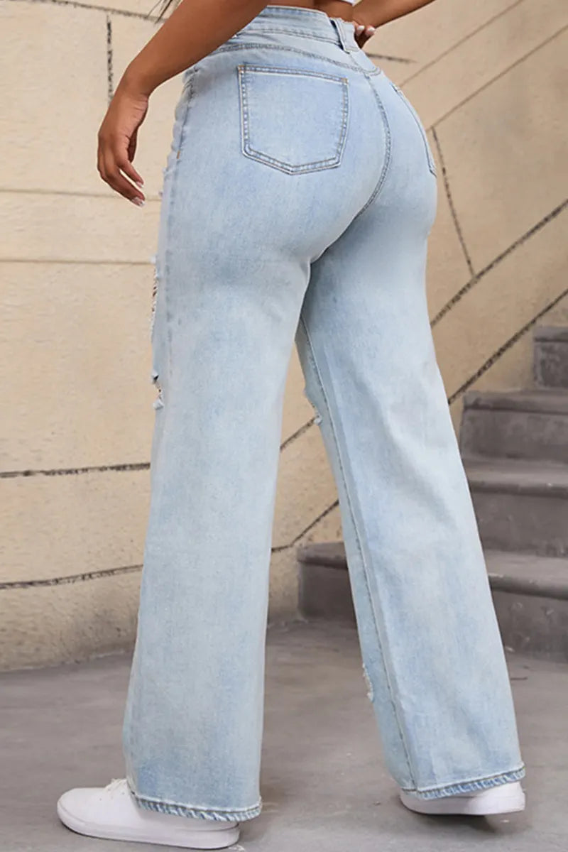 Fashion Mid Rise Wide Leg Flared Denim Jeans