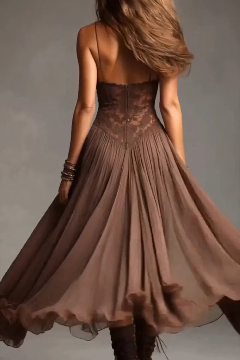 Women's Elegant Vacation Lace Oversized Hem Maxi Dress