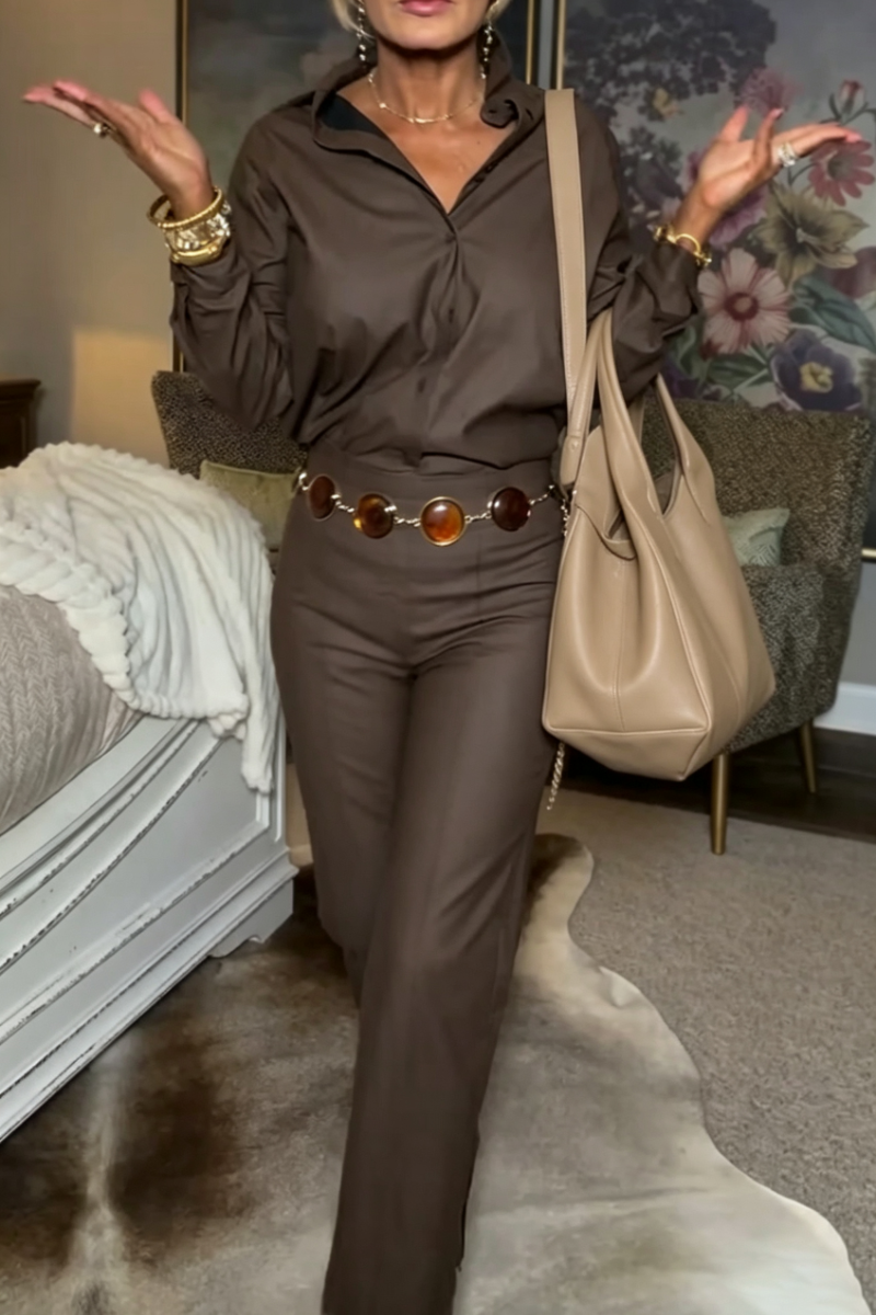 Women's Collar Shirt+ Pants Casual Outfit with Temperament