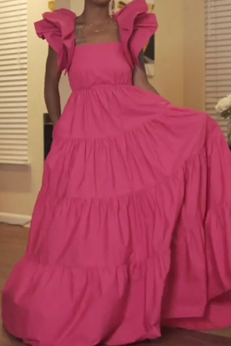 Women's Long Party Dress with Puff Sleeves