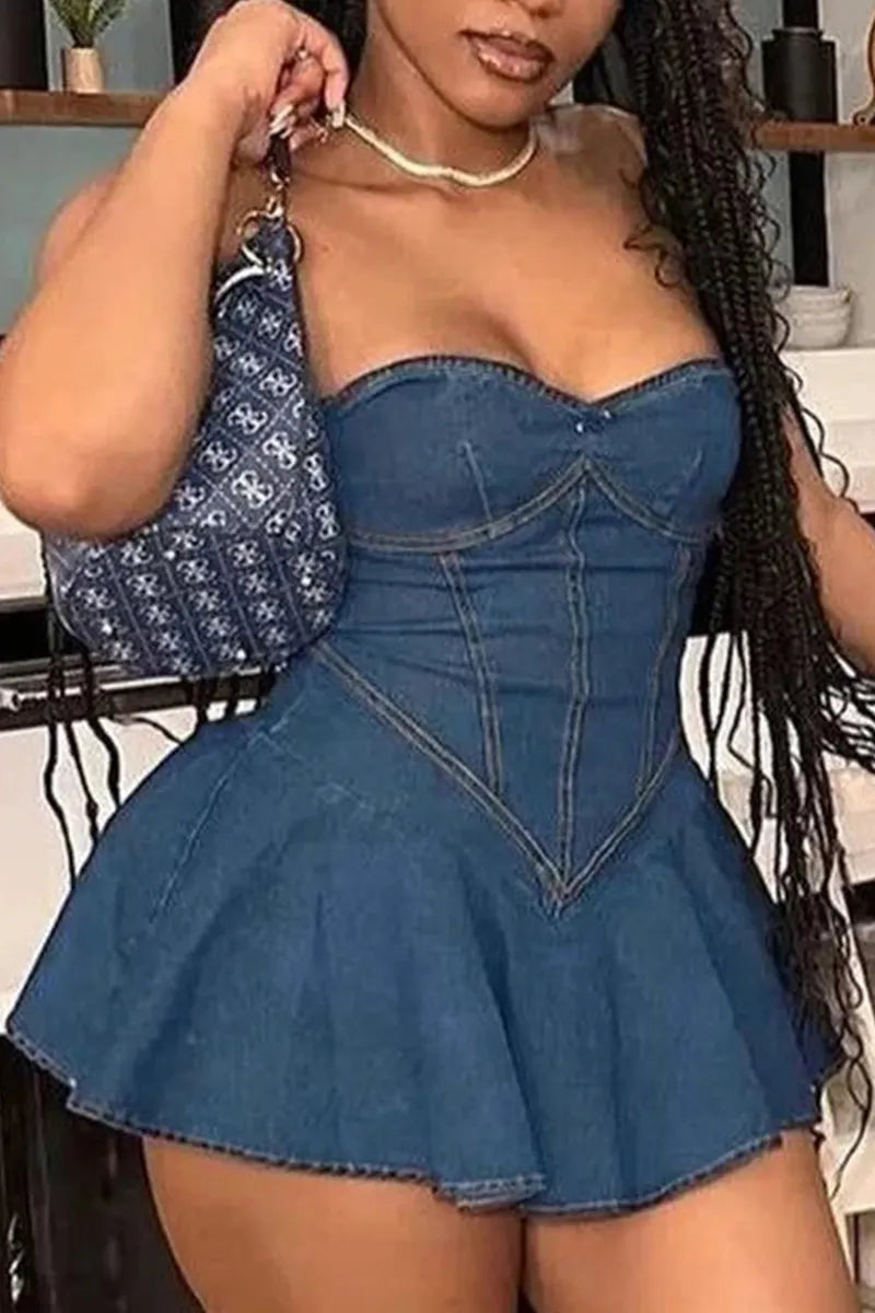 Women's Casual Strapless Denim Mini Skirt