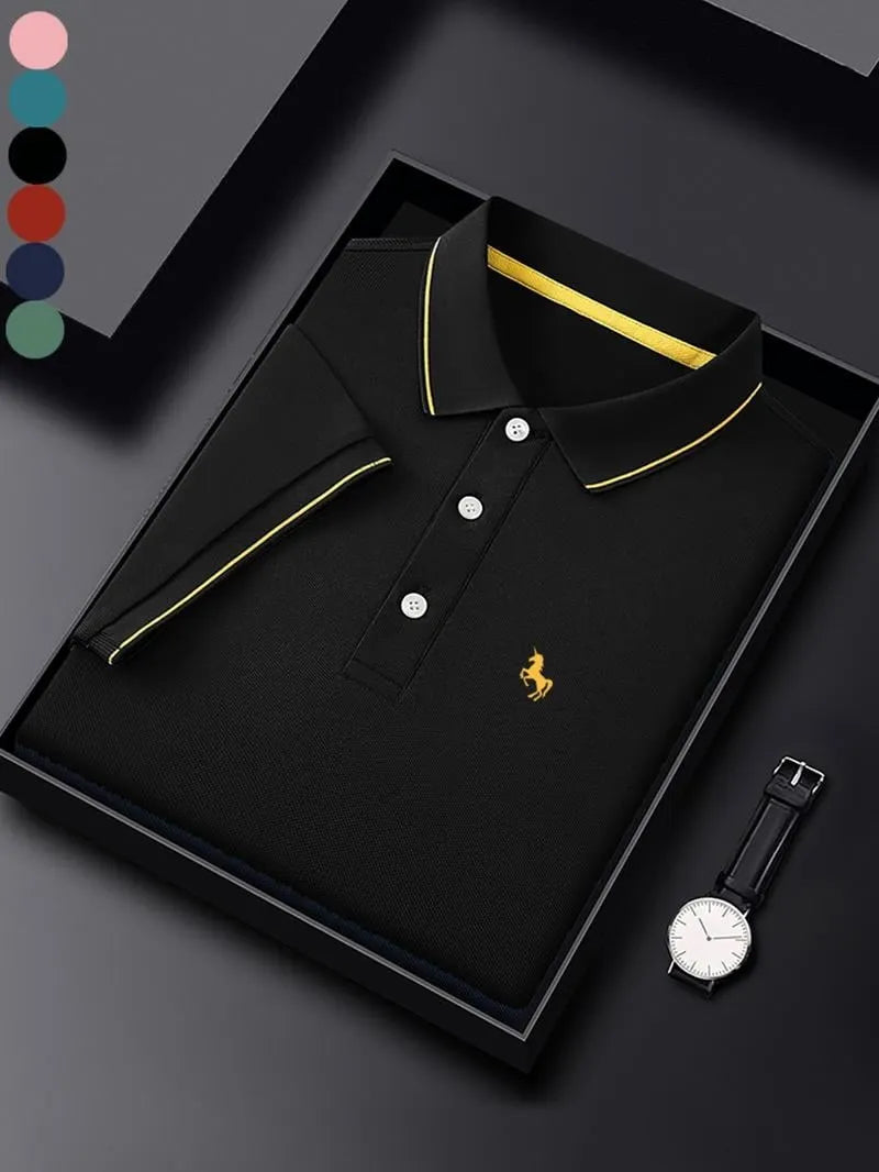 Men's Business Casual Logo Button Short Sleeve Polo Shirt