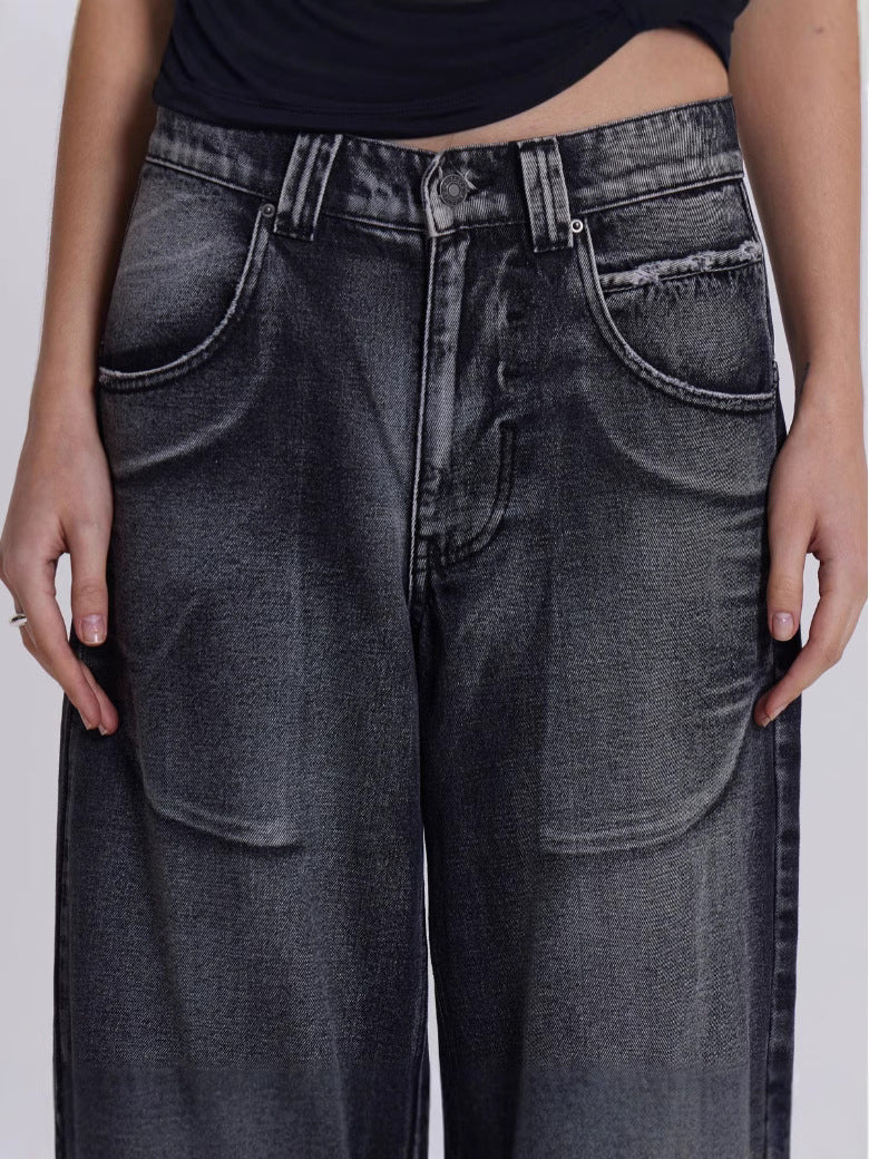 Vintage Distressed Ombre Wing Print Wide Leg Jeans