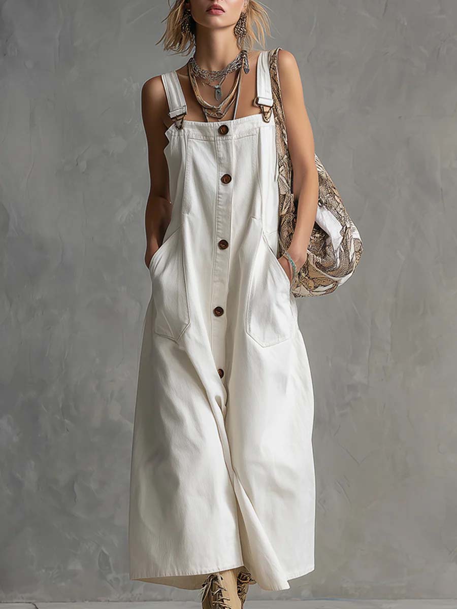Women's Casual Loose Sleeveless Denim Overalls Dress
