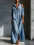 Women's Off-shoulder Denim Shirt Dress