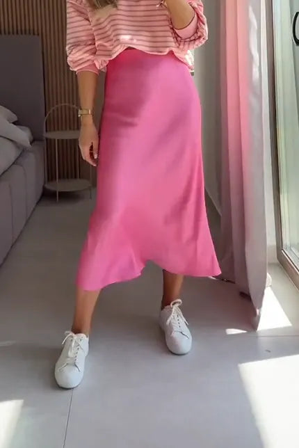 Women's Casual Comfortable Solid Color Satin Skirt
