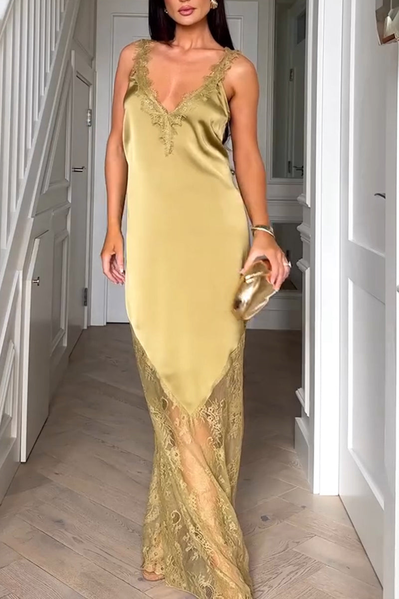Women's Elegant Vacation Lace Patchwork Maxi Dress