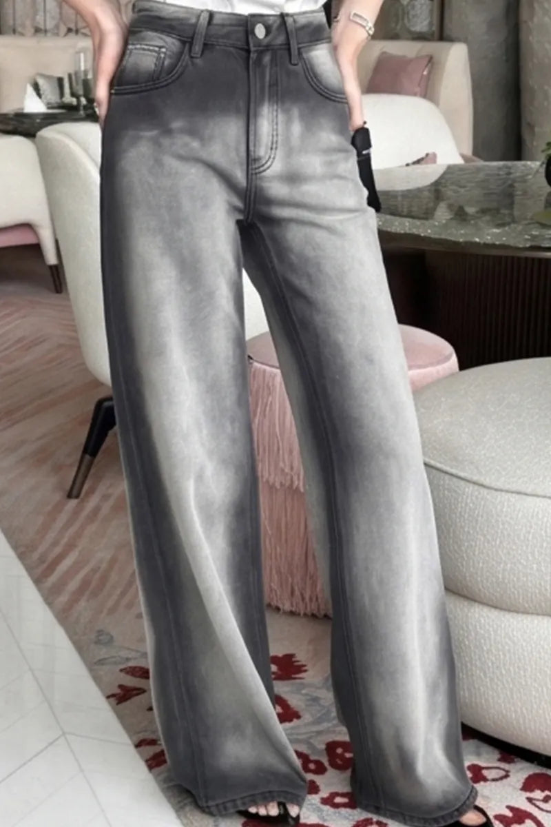 Women's Casual Loose Fit Wide Leg Jeans With Gradient Wash