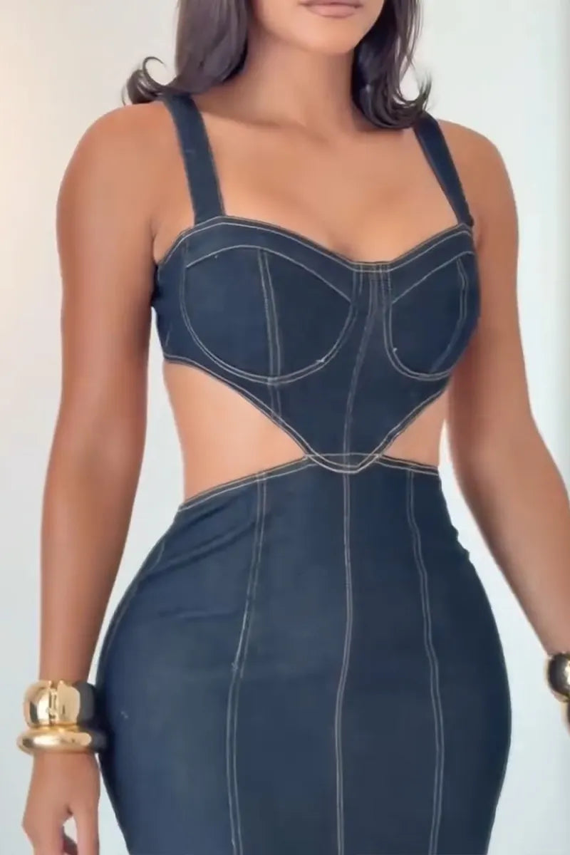 Women's Fashion Backless Slim Fit Denim Mini Dress