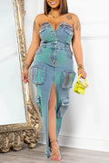 Women's Y2k Button Front Strapless Denim Dress