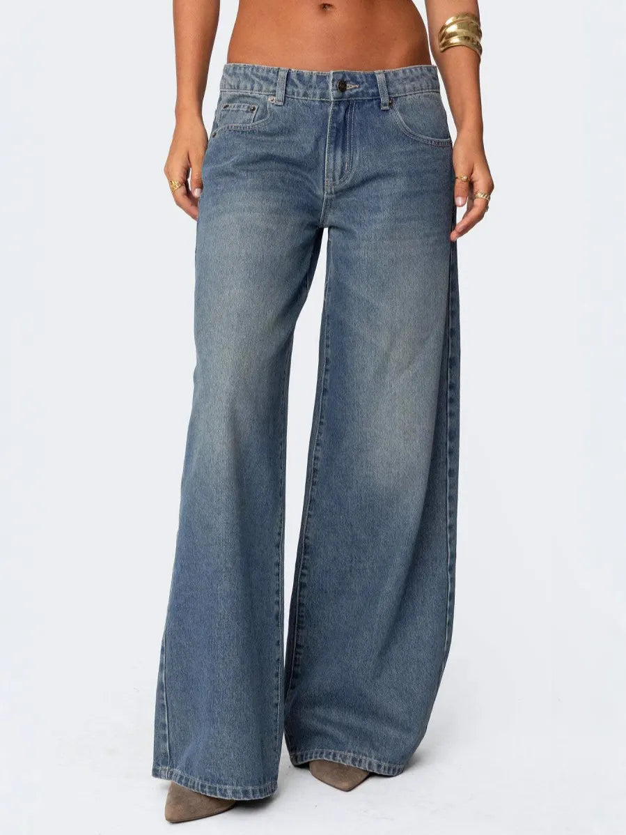 Fashion Loose Wide Leg Bow Print Jeans