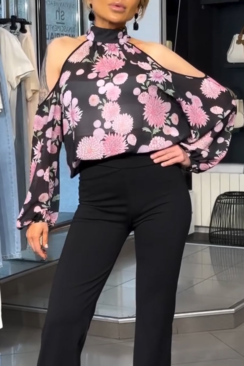 Women Neck Hanging Off Shoulder Printed Casual Top