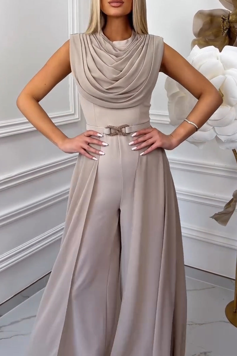 Women's Elegant Pleated Flowing Long Jumpsuit