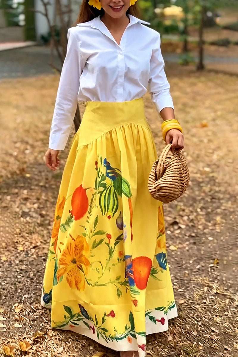 Women's Elegant Casual Collar Shirt or Printed Patchwork Skirt