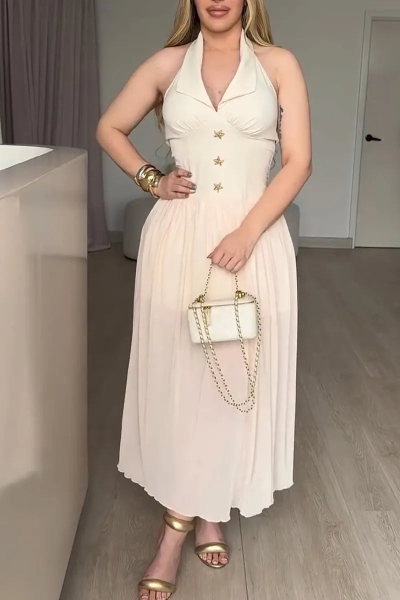 Women's Collar and Waist Cinching Elegant Temperament Dress