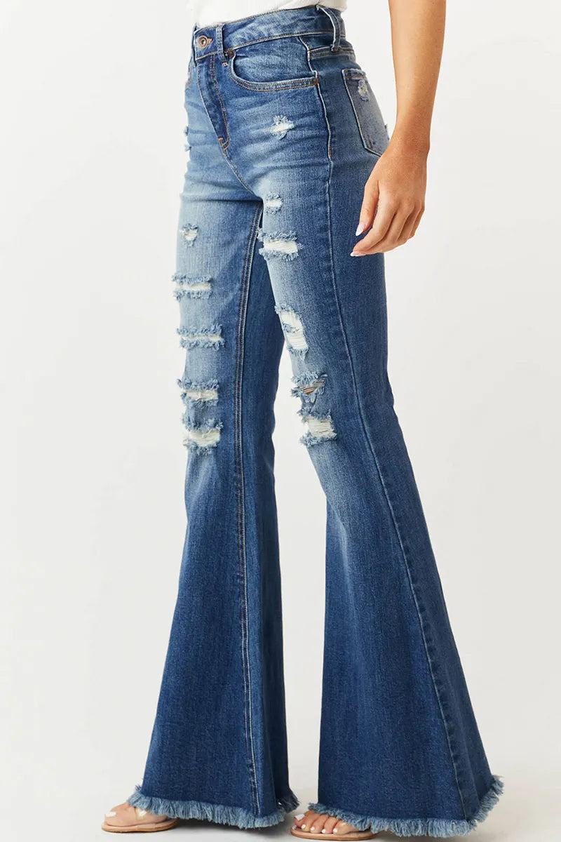 Ladies Vintage High Waist Slim Fit Stretch Flare Jeans