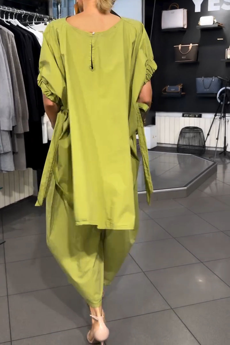 Women's Casual Loose High-Low Top Wide Leg Pants Two-Piece Set