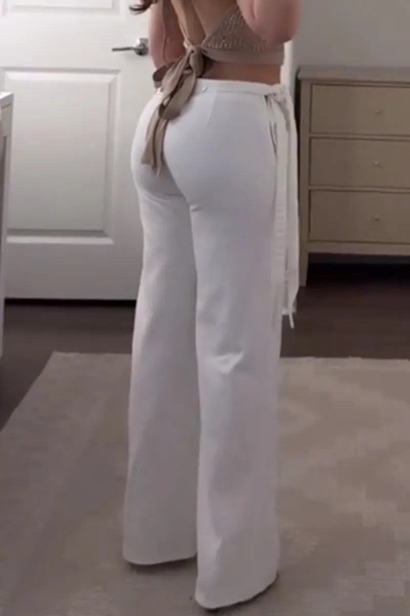 Women's Wide Leg Jeans With Irregular Waistband