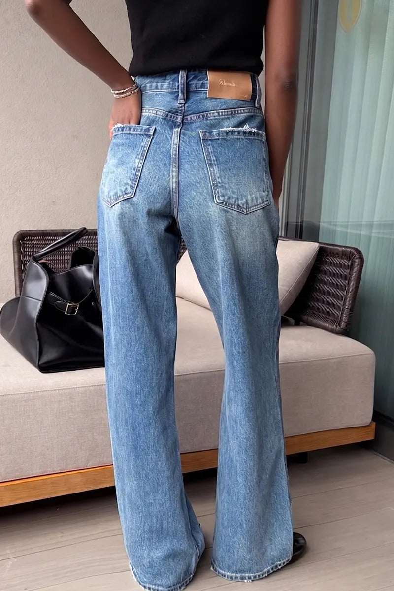 Women's Casual Wide Leg Jeans With Pocket Paneling