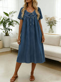 Women's Ruffled V-neck Short-sleeved Casual Loose Denim Dress
