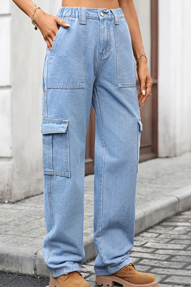 Women's Utility Chic Multi-Pocket Wide-Leg Jeans