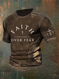 Men's Vintage Faith“Faith Over Fear” Print Casual T-Shirt