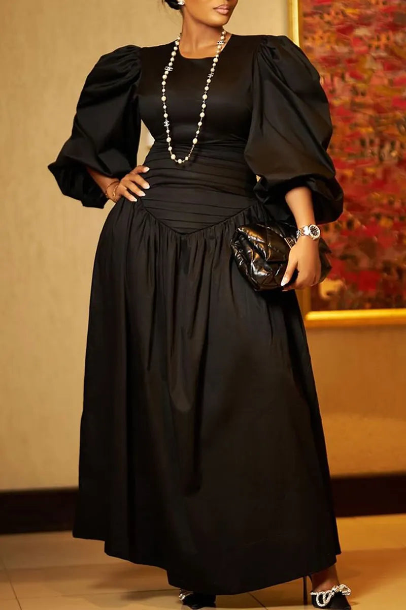 Women's Fashion Gigot Sleeve Pleated Hem Dress