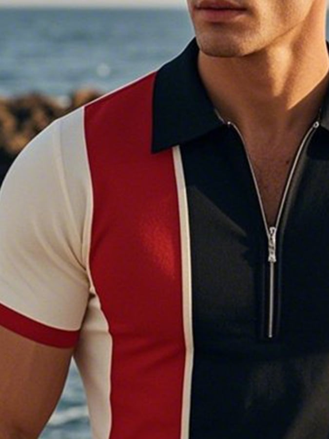 Men's Casual Fashion Color Block Short Sleeve T-Shirt