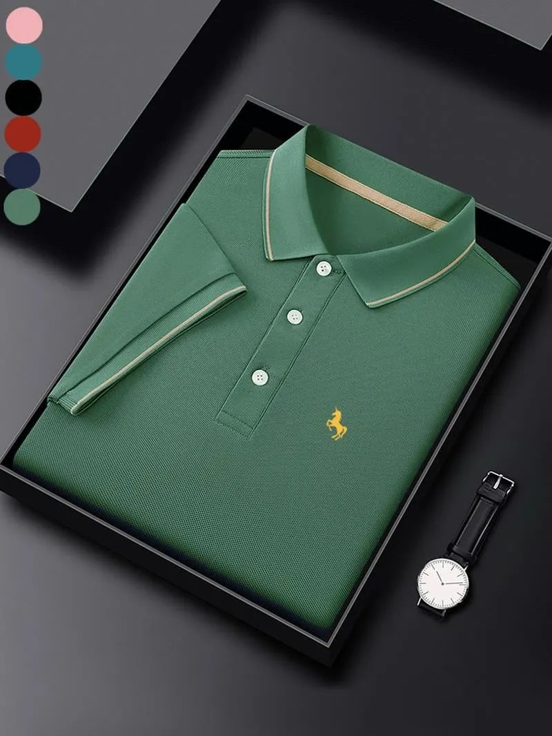 Men's Business Casual Logo Button Short Sleeve Polo Shirt