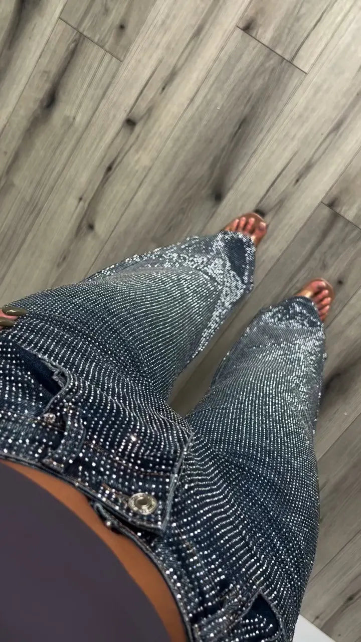 Women Hot Rhinestone Sparkling Casual Jeans