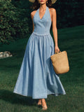 Women's Solid Color Art Stylish V-Collar Casual Denim Dress