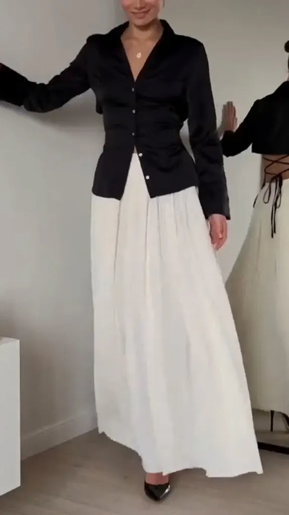 Women V-neck Back Strap Top+ Half Skirt Casual Outfit with Temperament