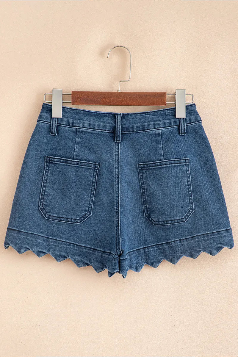 Women's Casual Loose Wide Leg Wavy Hem Denim Shorts