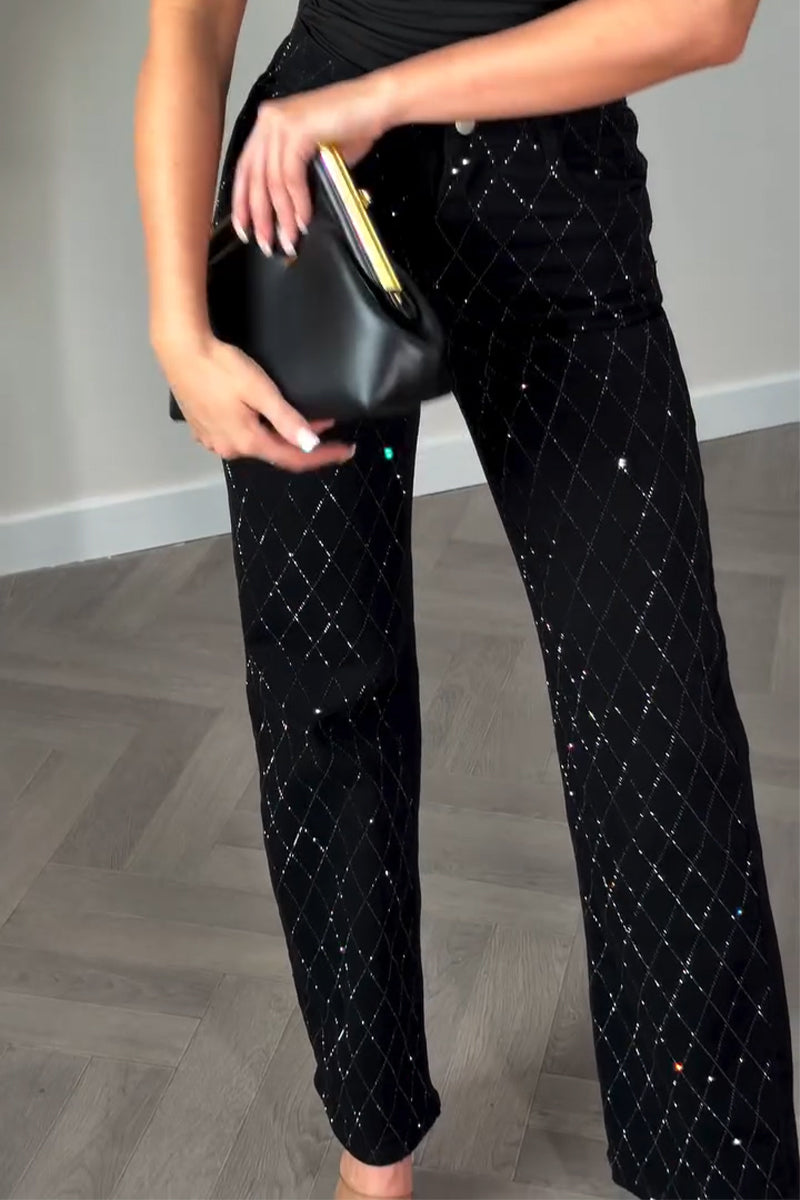 Women's Hot Stamping Rhinestone Shiny Casual Jeans