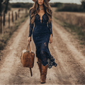 Vintage Midnight Lace V-Neck Maxi Dress