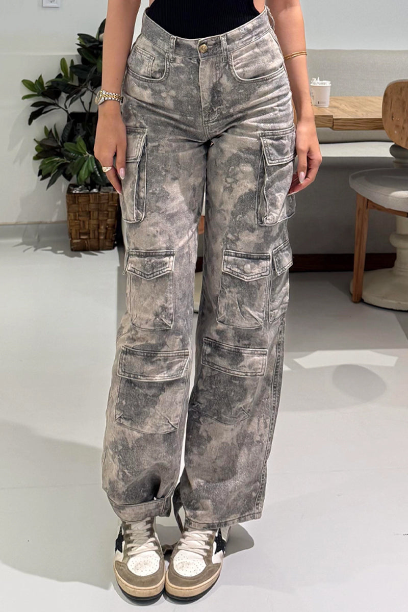 Ladies' Hot Selling Casual Camouflage Workwear Straight Leg Jeans In Spring And Summer