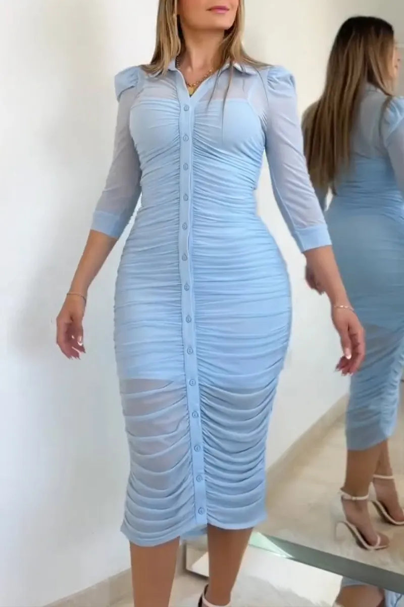 Women's Elegant Pleated Mesh Stretch Dress