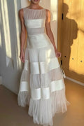 Women's Round Neck Sleeveless Mesh Patchwork Elegant Temperament Dress