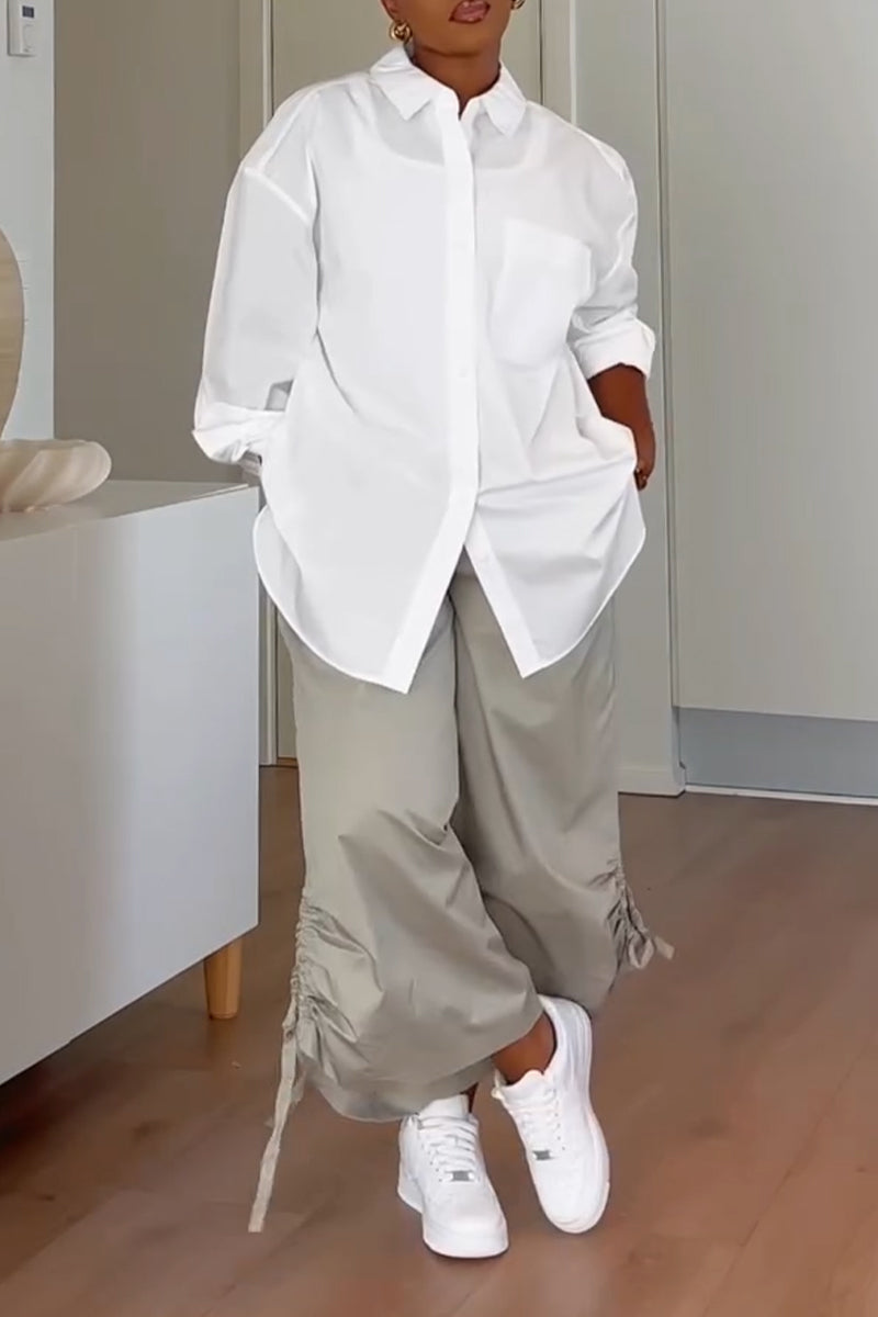 Women's Casual Collar Shirt or Wide Leg Pants