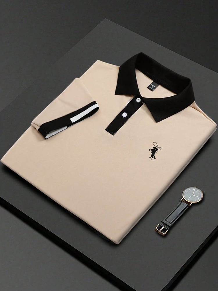 Men's Business Casual Logo Button Short Sleeve Polo Shirt