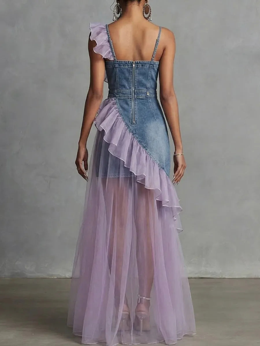 Stylish Casual Spliced chiffon And Denim Dress