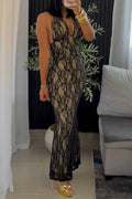 Women's Elegant Lace Slim Halter Maxi Dress